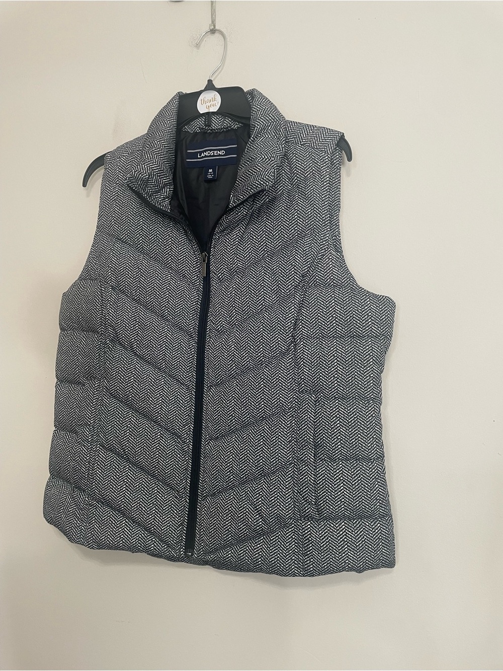 Lands' End Black & White Herringbone Quilted Vest Size Medium
Down Blend